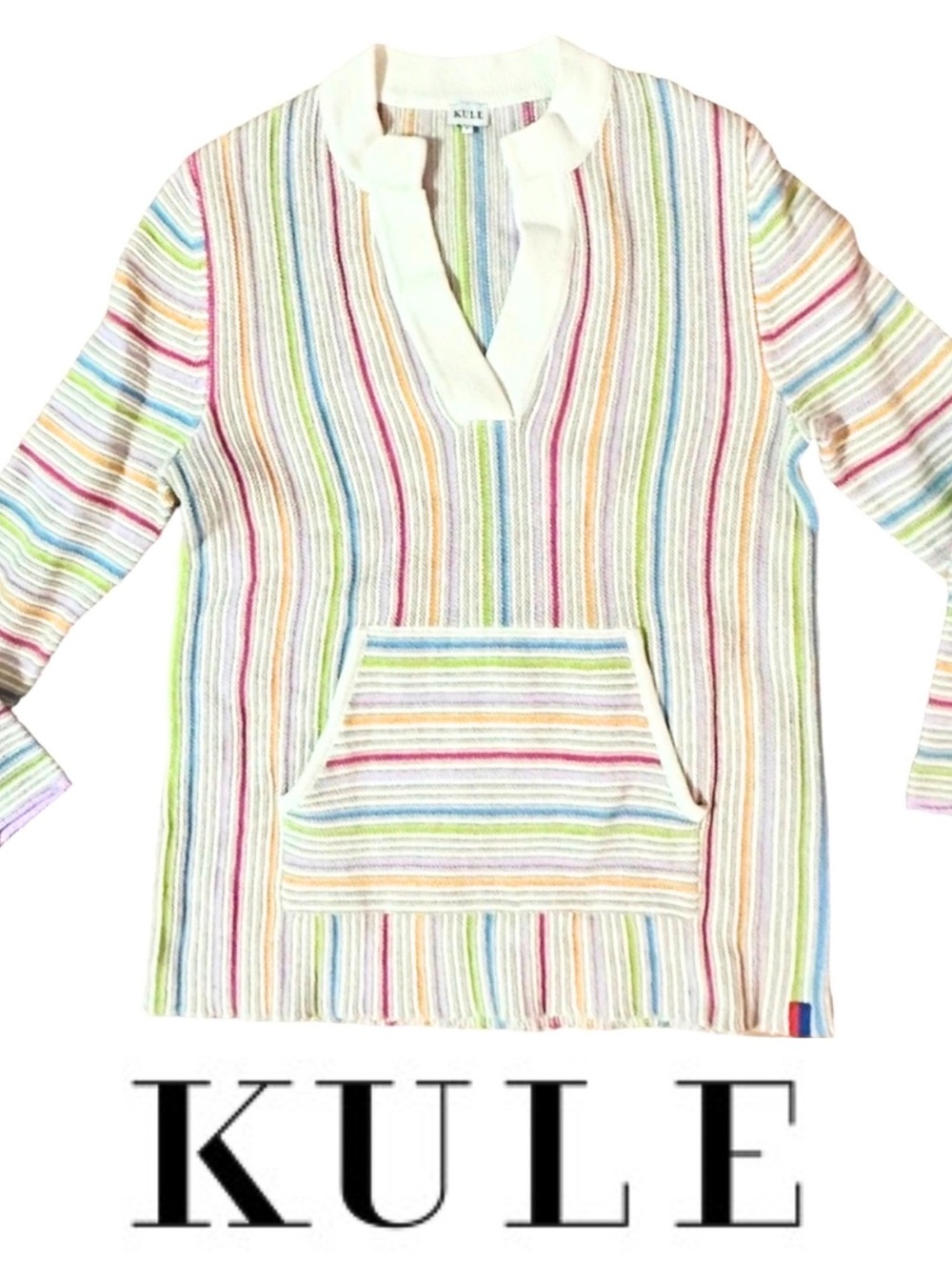 KULE Multistripe Pullover Long Sleeve Sweater - Cream with Stripes, S
